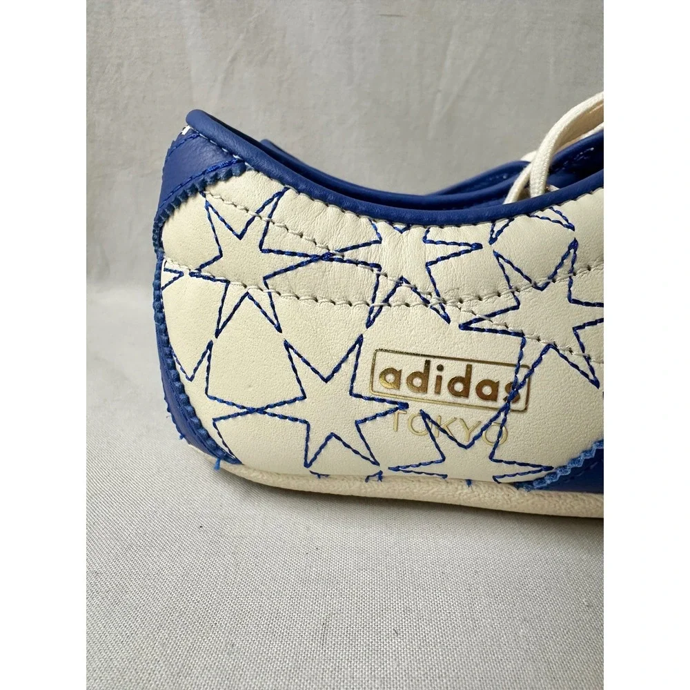 Adidas Tokyo Star Stitched Cream Blue Leather Sneakers IH6640 Womens 9.5